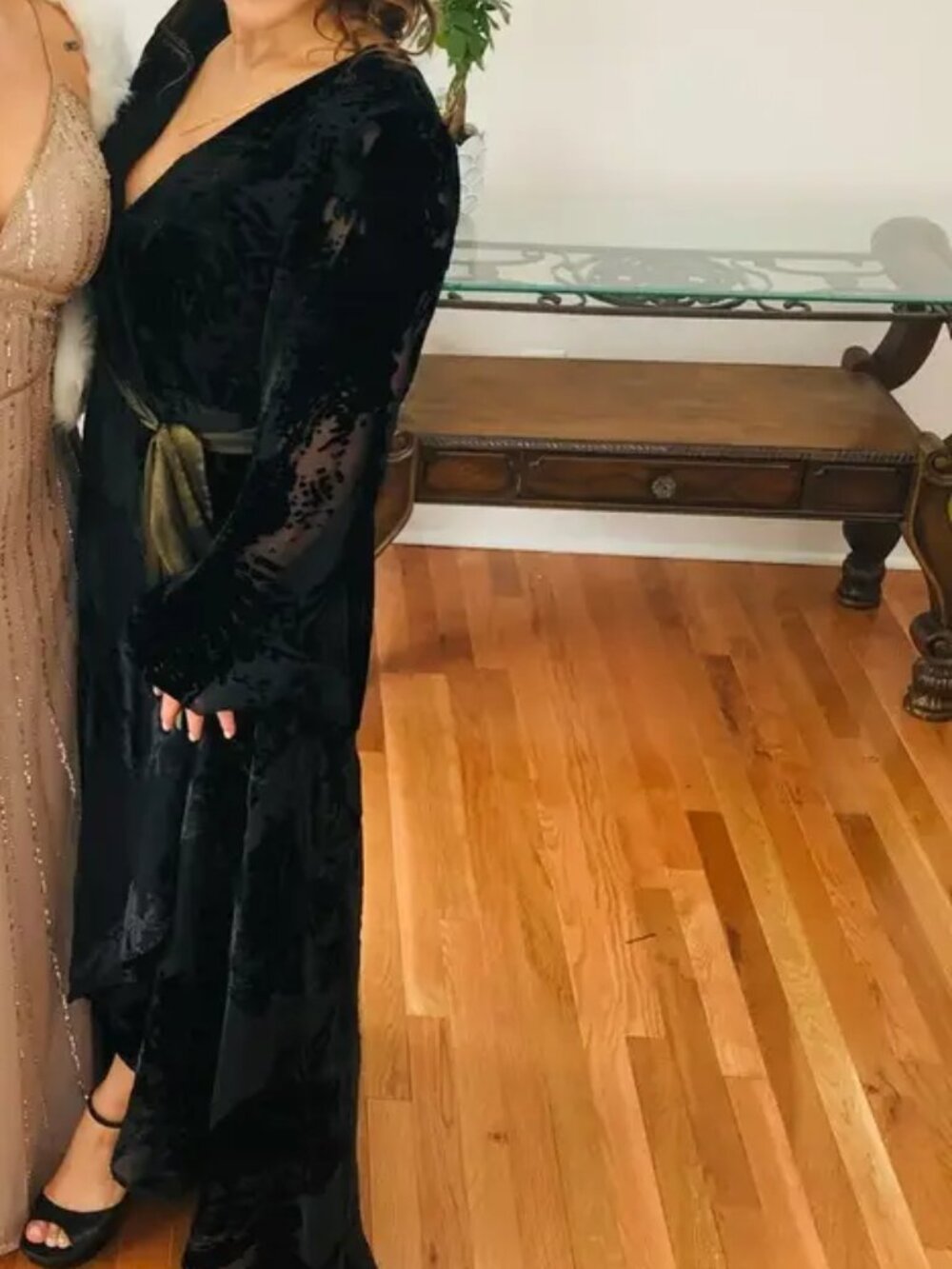 HUTCH Celine Gown Elegant Black Burnout Velvet Maxi Wrap Dress Party Wedding S - Picture 9 of 11